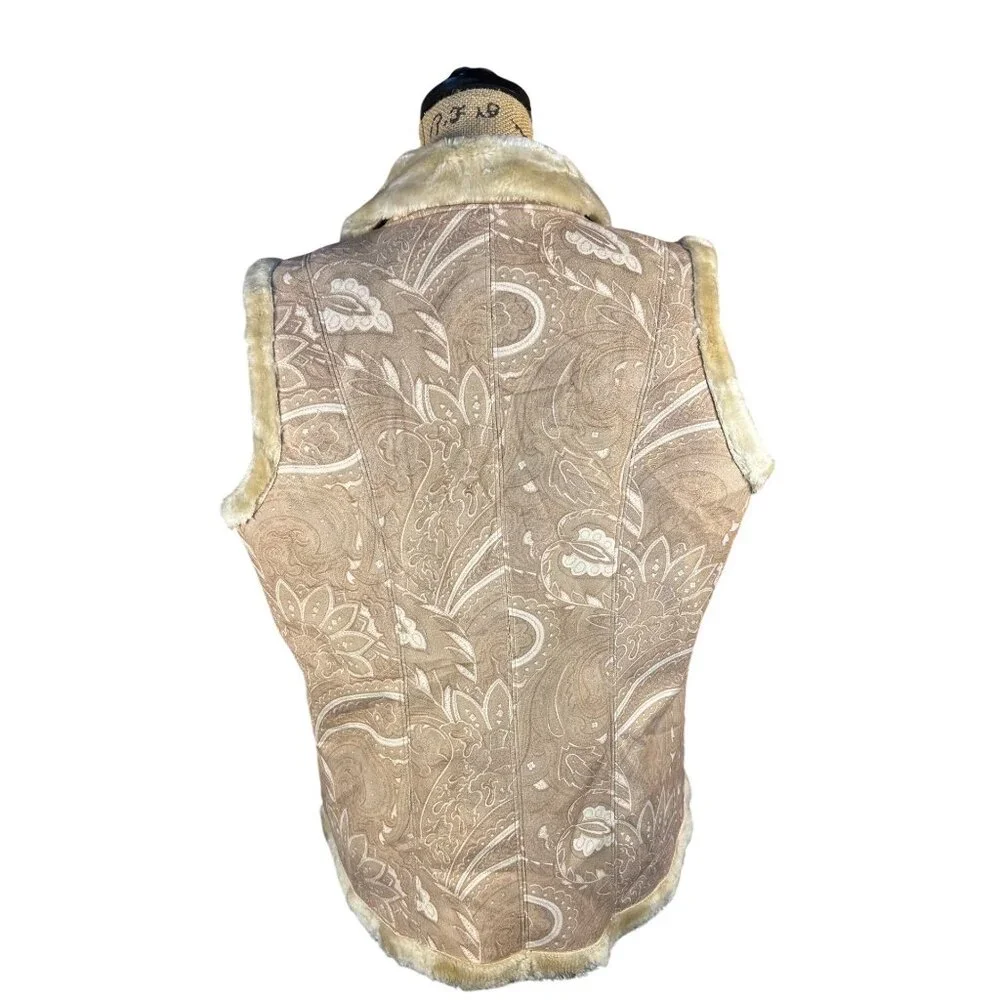 Coldwater Creek Womens Faux Fur Trimmed Sleeveless Vest Beige/Tan Medium - Picture 6 of 9